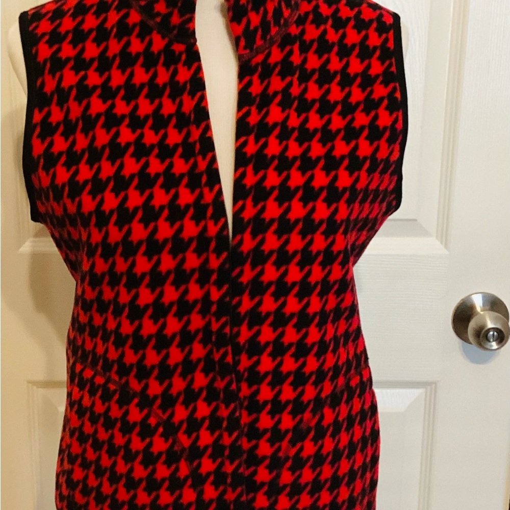 Fleece Zip Vest Red and Black Houndstooth Fleece Reversible Vest